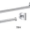 Rounded towel bar set in Chrome finish, including a robe hook, towel bar, and toilet paper holder
