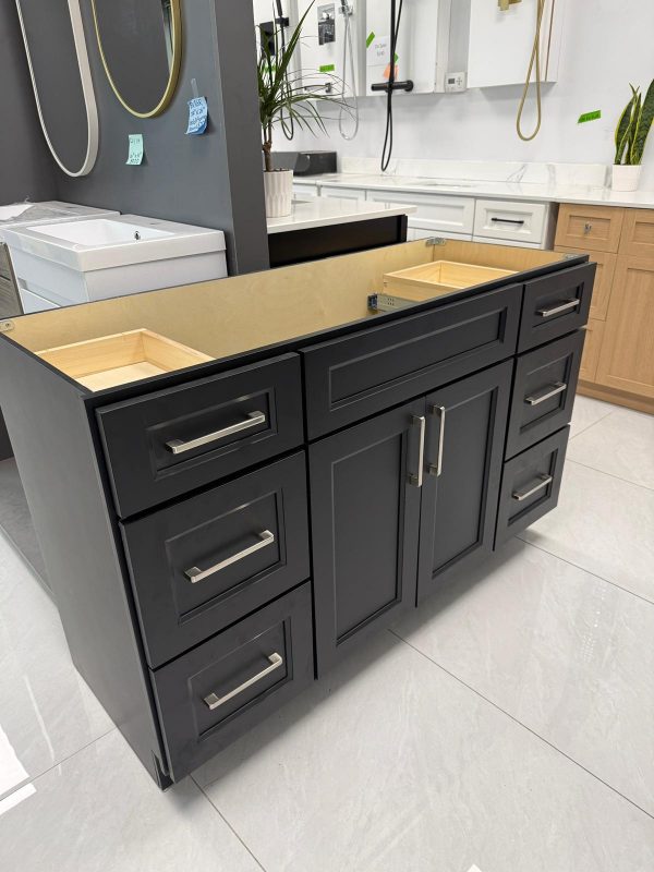Black bathroom vanity drawer and cabinet storage by Supply Toronto