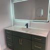 Twilight green bathroom vanity with LED mirror and drawer storage by Supply Toronto
