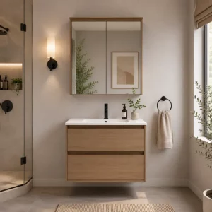 24 inch natural oak wall mounted bathroom vanity in Brampton by Supply Toronto
