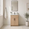 30 inch Light Oak Veneer Bathroom Vanity with white stone countertop Mississauga
