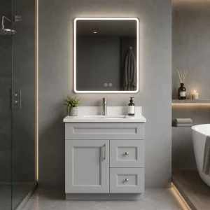 30 inch single door grey bathroom vanity in Aurora by Supply Toronto