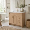 42 inch Light Oak Veneer Bathroom Vanity with white stone countertop scarborough