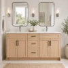 60 inch Double sink Light Oak Veneer Bathroom Vanity with white stone countertop GTA