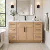 60 inch Light Oak Veneer Bathroom Vanity with white stone countertop Richmond Hill