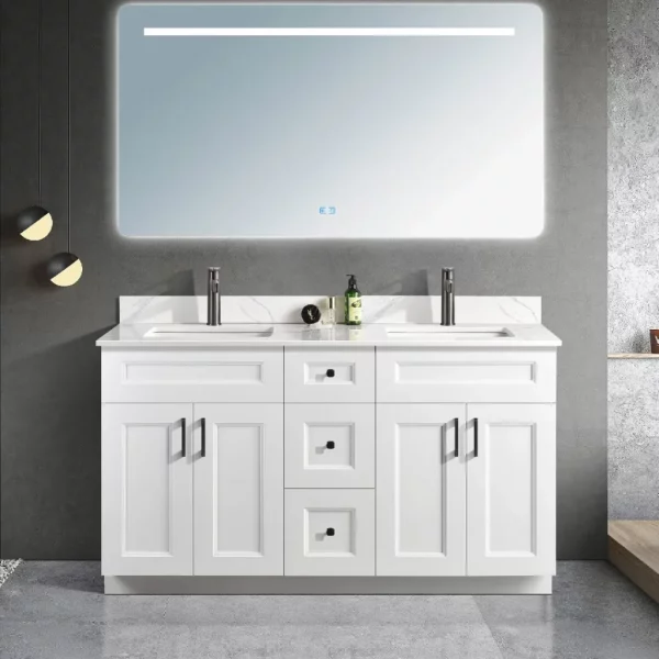 60 inch double sink white solid wood bathroom vanity in Toronto by Supply Toronto