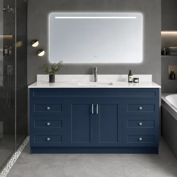 72 inch single sink Prussian blue bathroom vanity in Brooklin by Supply Toronto