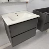 charcoal slate wall mounted bathroom vanity with ceramic basin at Supply Toronto showroom in Vaughan