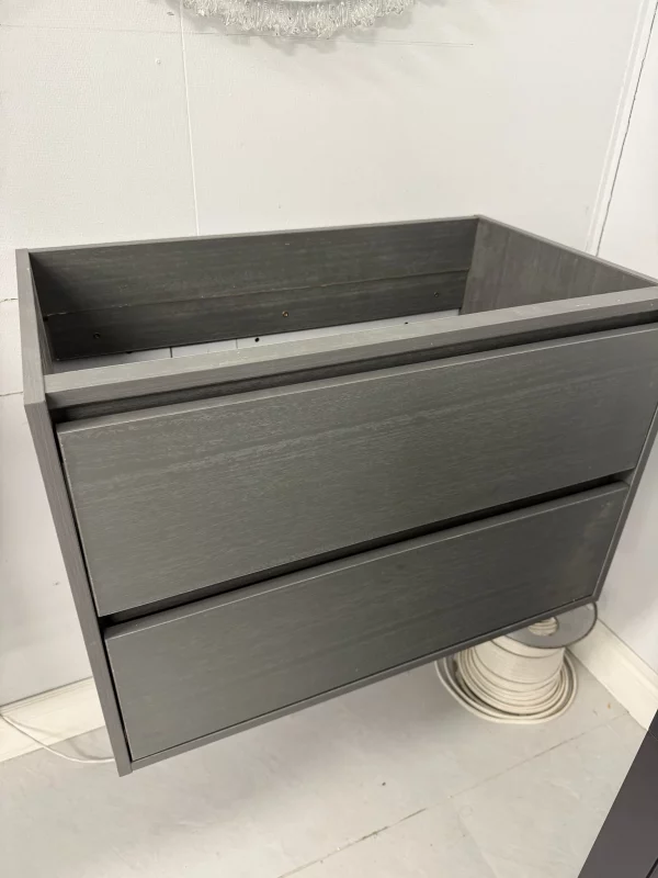 charcoal slate hanging vanity cabinet interior showing drawer construction and soft close runners by Supply Toronto