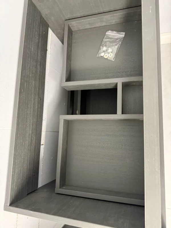 interior drawer storage compartments of charcoal slate wall mounted bathroom vanity by Supply Toronto