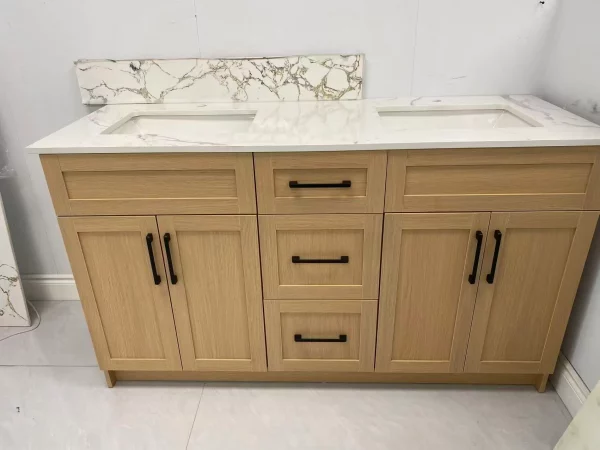 60 inch Double Sink light oak veneer bathroom vanity with double sink-Supply Toronto